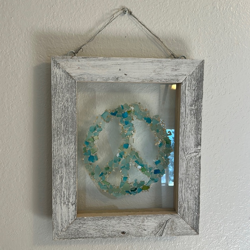 Framed peace sign sea glass